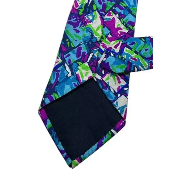 MISSONI Men's 100% Silk Necktie LUXURY Tie Blue Purple Green Art W:3.8" EUC